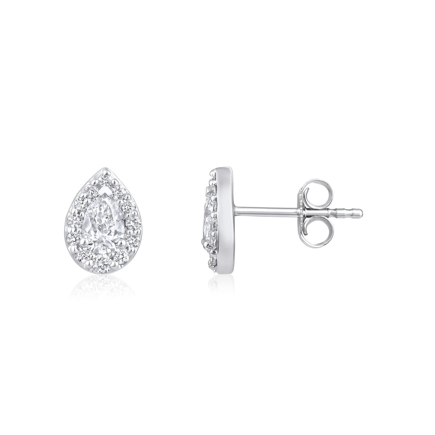 Solid Gold 0.74ct Natural Diamond Pear Halo Tear Drop Stud  Earrings