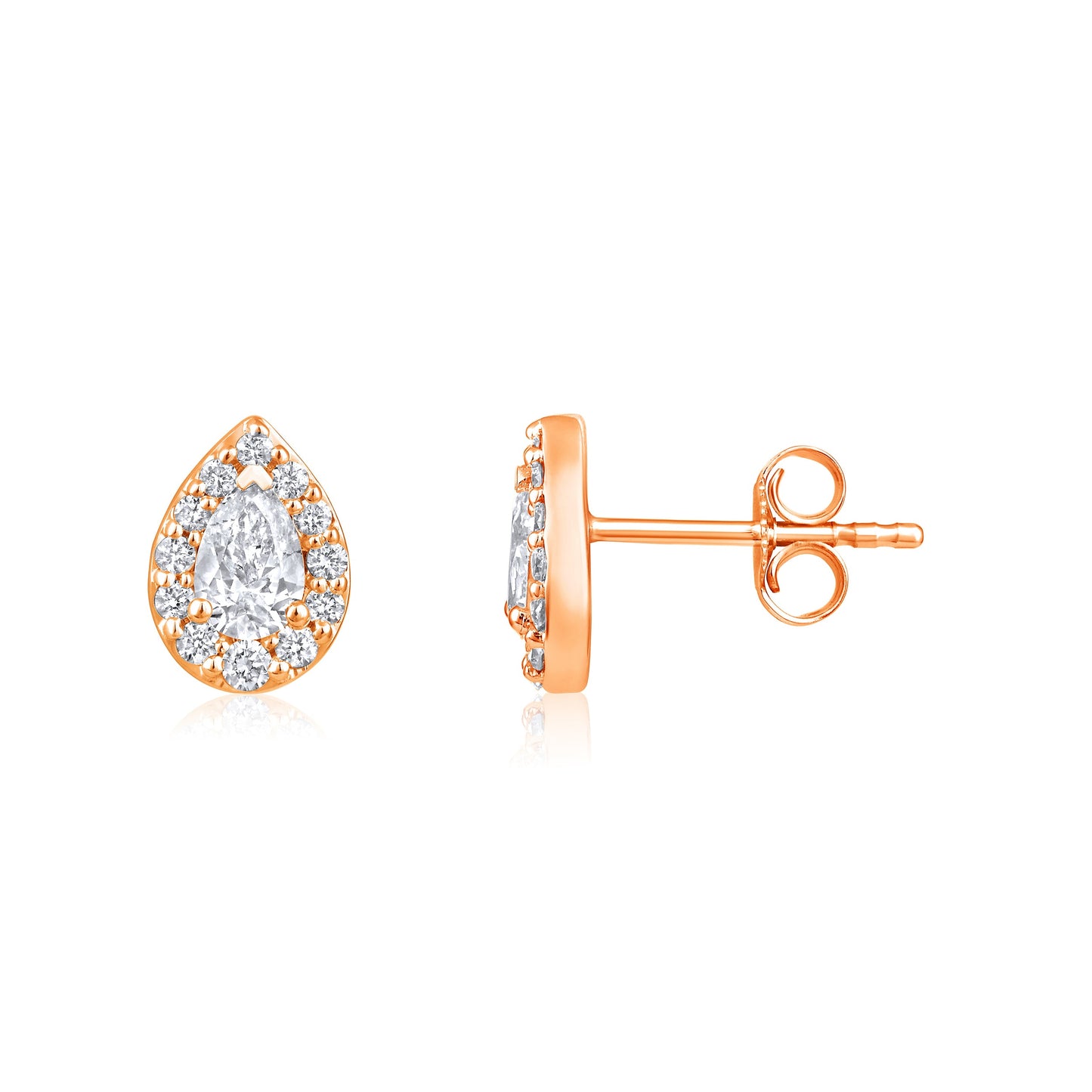 Solid Gold 0.74ct Natural Diamond Pear Halo Tear Drop Stud  Earrings