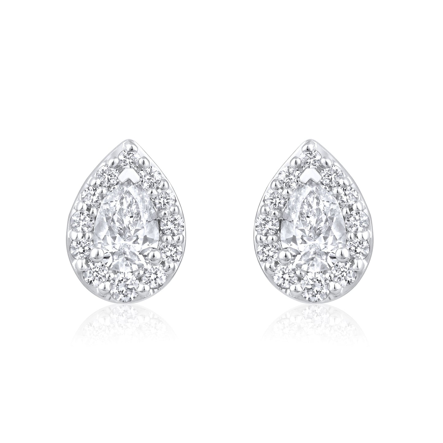 Solid Gold 0.74ct Natural Diamond Pear Halo Tear Drop Stud  Earrings