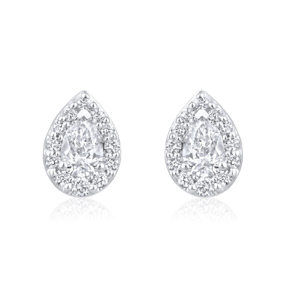 Solid Gold 0.74ct Natural Diamond Pear Halo Tear Drop Stud  Earrings