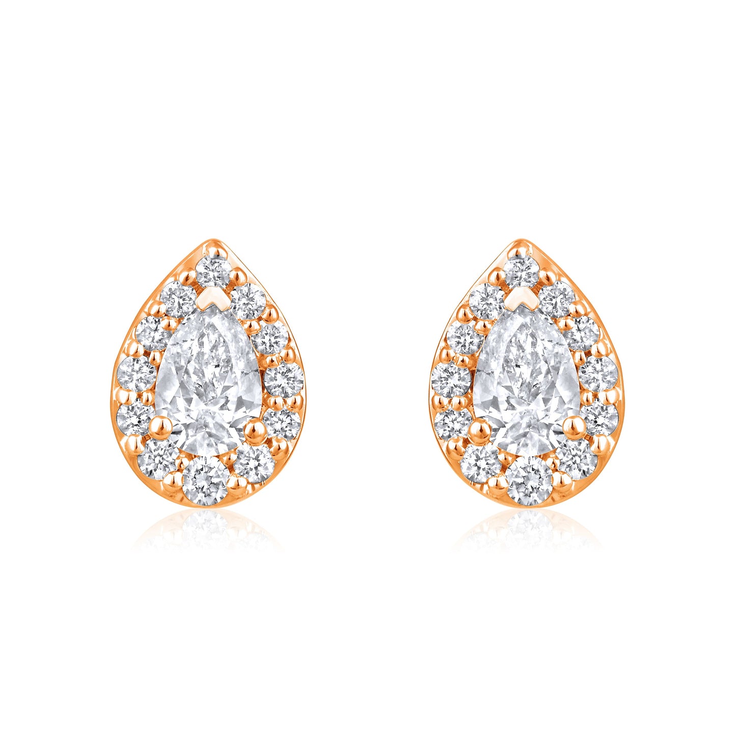 Solid Gold 0.74ct Natural Diamond Pear Halo Tear Drop Stud  Earrings