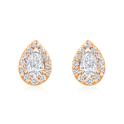 Solid Gold 0.74ct Natural Diamond Pear Halo Tear Drop Stud  Earrings