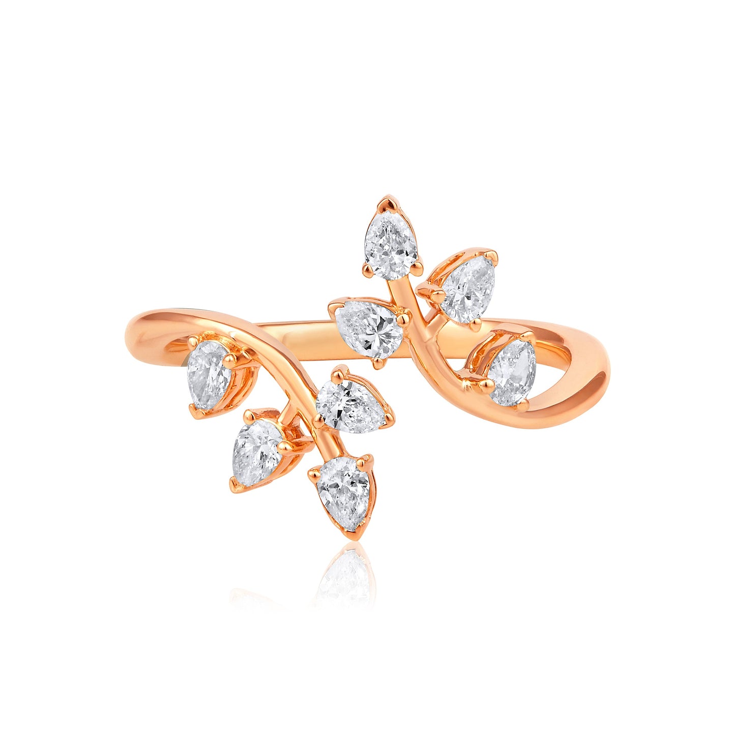 Solid Gold 0.5ct Natural Diamond Leaf Branch Pear Wrap Ring