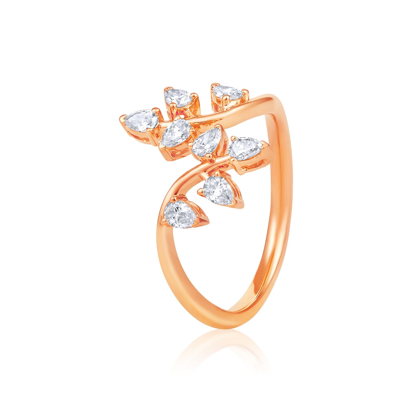 Solid Gold 0.5ct Natural Diamond Leaf Branch Pear Wrap Ring