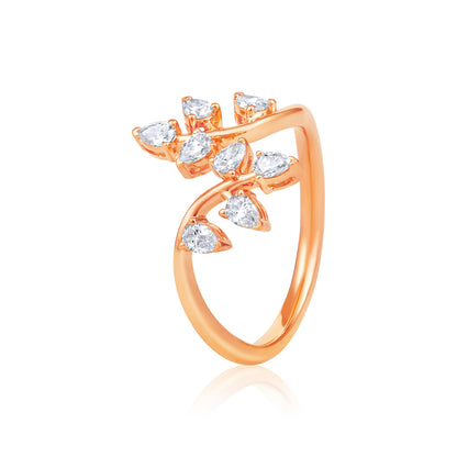 Solid Gold 0.5ct Natural Diamond Leaf Branch Pear Wrap Ring