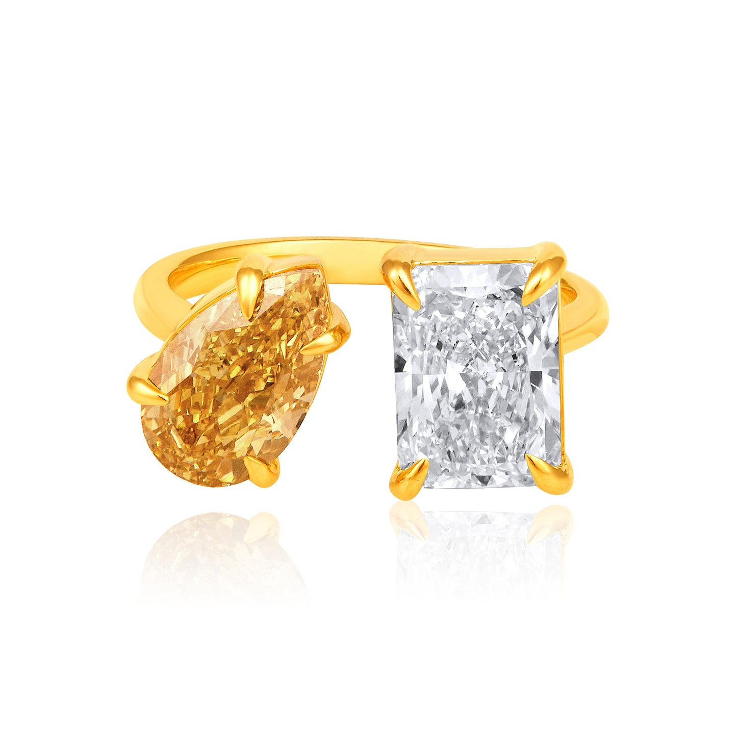 Solid Gold 4.6ct Natural Diamond Fancy Yellow Pear Radiant Ring