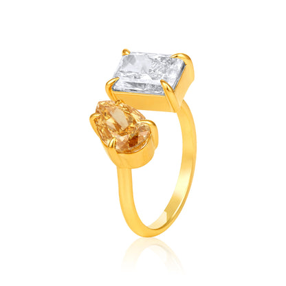 Solid Gold 4.6ct Natural Diamond Fancy Yellow Pear Radiant Ring