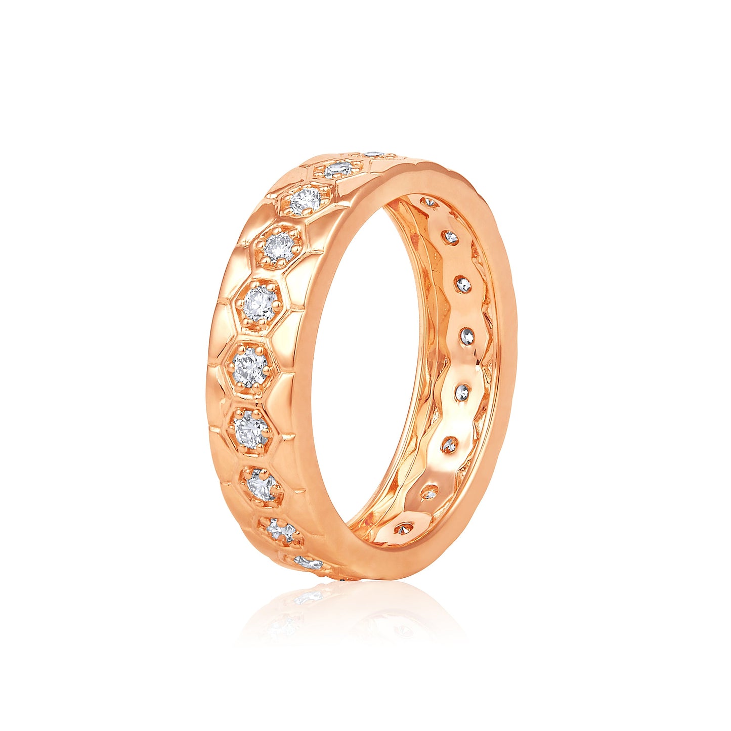 Solid Gold 0.6ct Natural Diamond Hexagon Bezel Full Band Ring