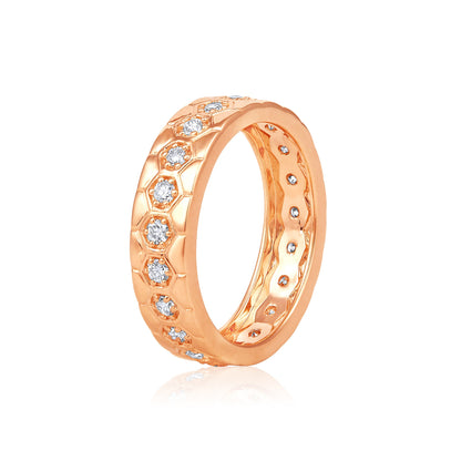 Solid Gold 0.6ct Natural Diamond Hexagon Bezel Full Band Ring