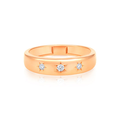 Solid Gold 0.1ct Natural Diamond Star Bezel Band Ring