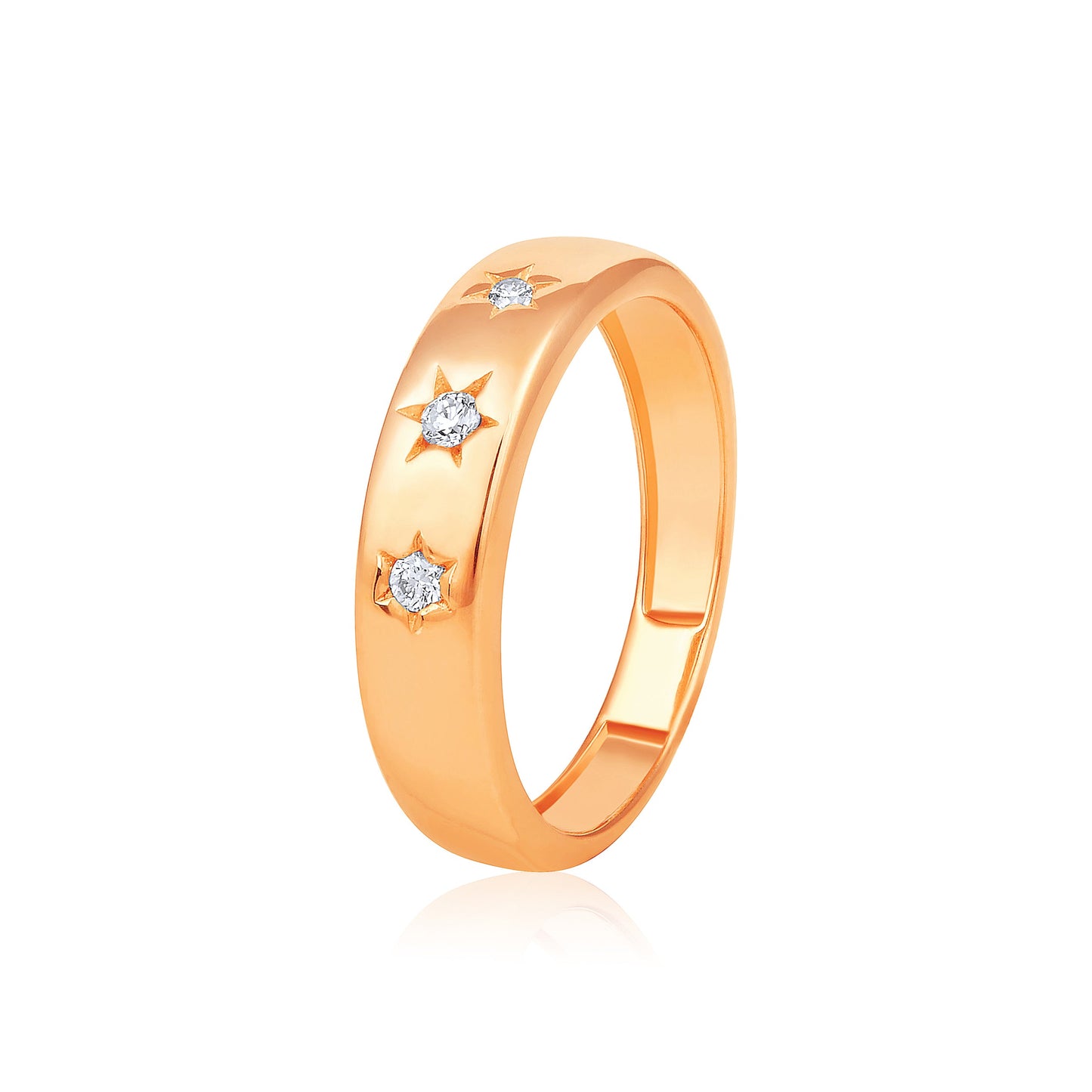 Solid Gold 0.1ct Natural Diamond Star Bezel Band Ring