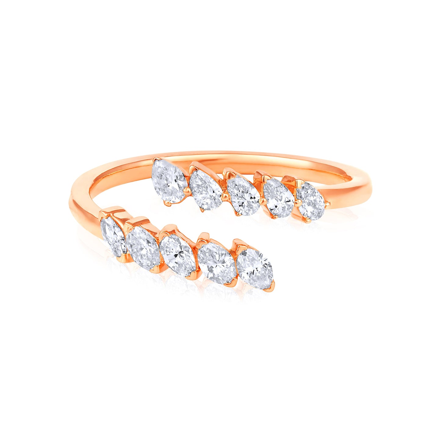 Solid Gold 0.6ct Natural Diamond Pear Marquise Wrap Ring