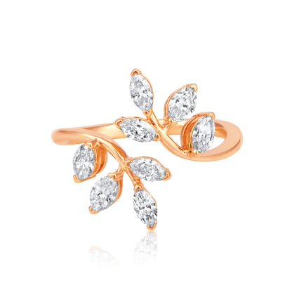 Solid Gold 1ct Natural Diamond Leaf Branch Marquise Wrap Ring