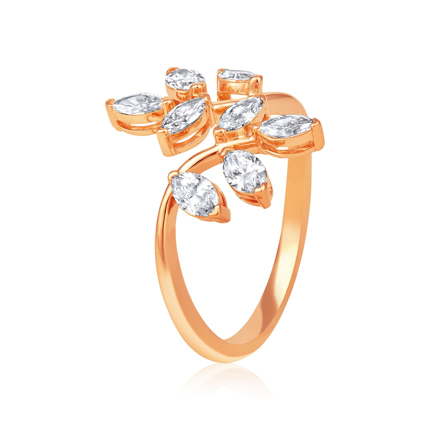 Solid Gold 1ct Natural Diamond Leaf Branch Marquise Wrap Ring