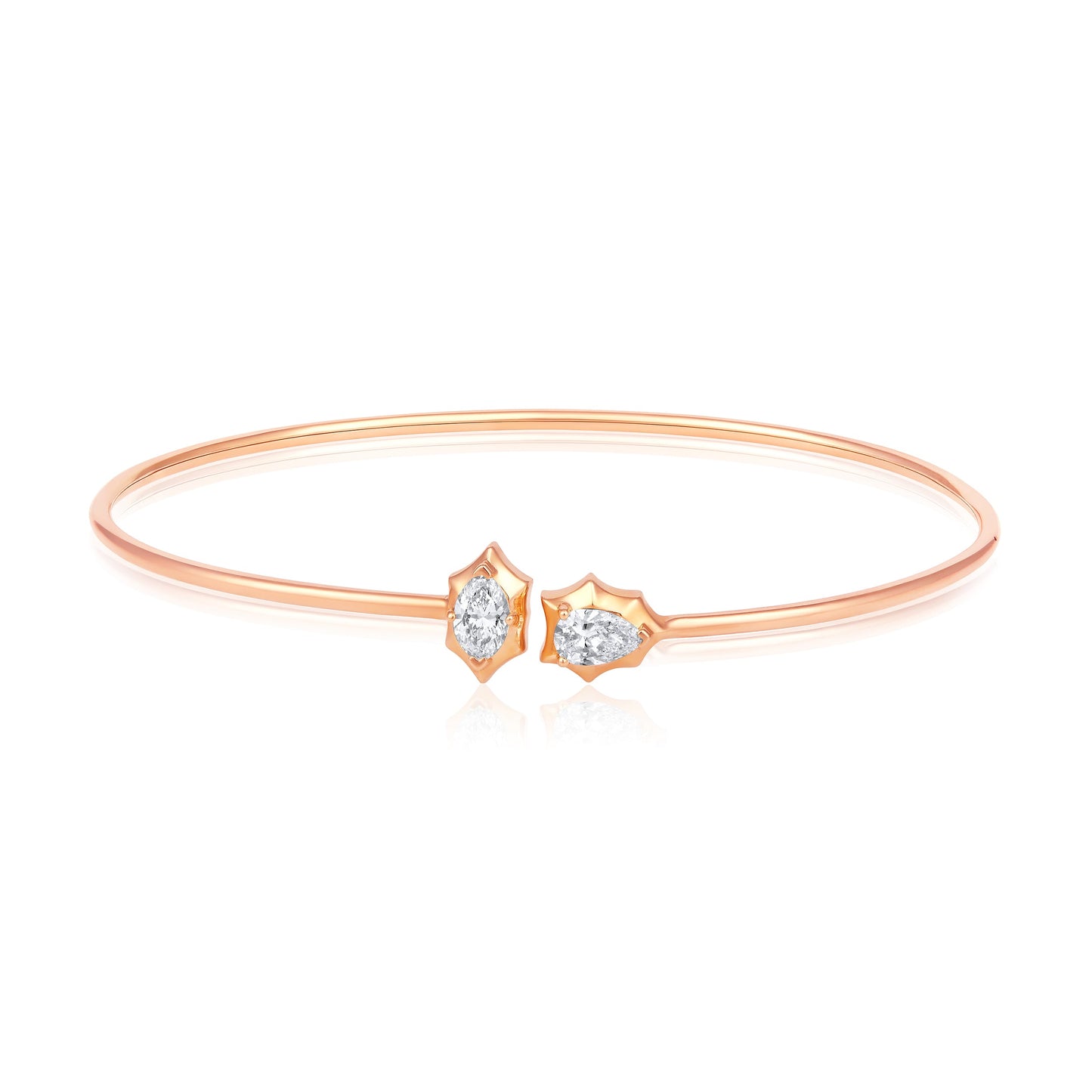 Solid Gold 0.5ct Natural Diamond Pear Marquise Spike Bangle Bracelet