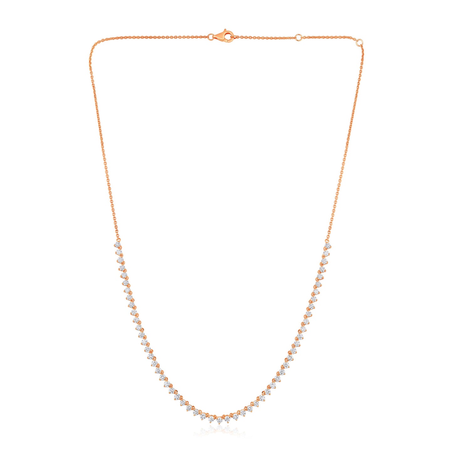 Solid Gold 2.5ct Natural Diamond 3 Prong Tennis Necklace
