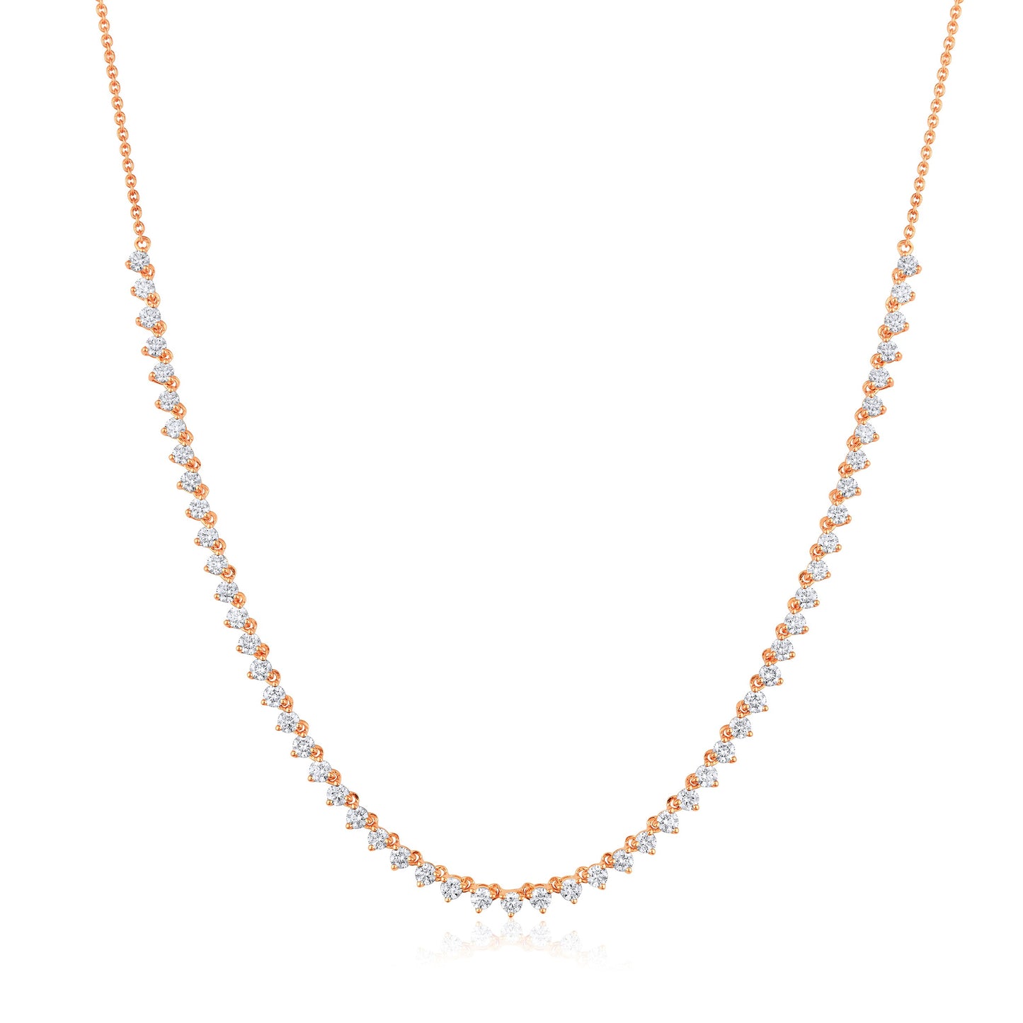 Solid Gold 2.5ct Natural Diamond 3 Prong Tennis Necklace