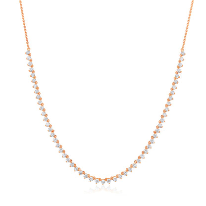 Solid Gold 2.5ct Natural Diamond 3 Prong Tennis Necklace