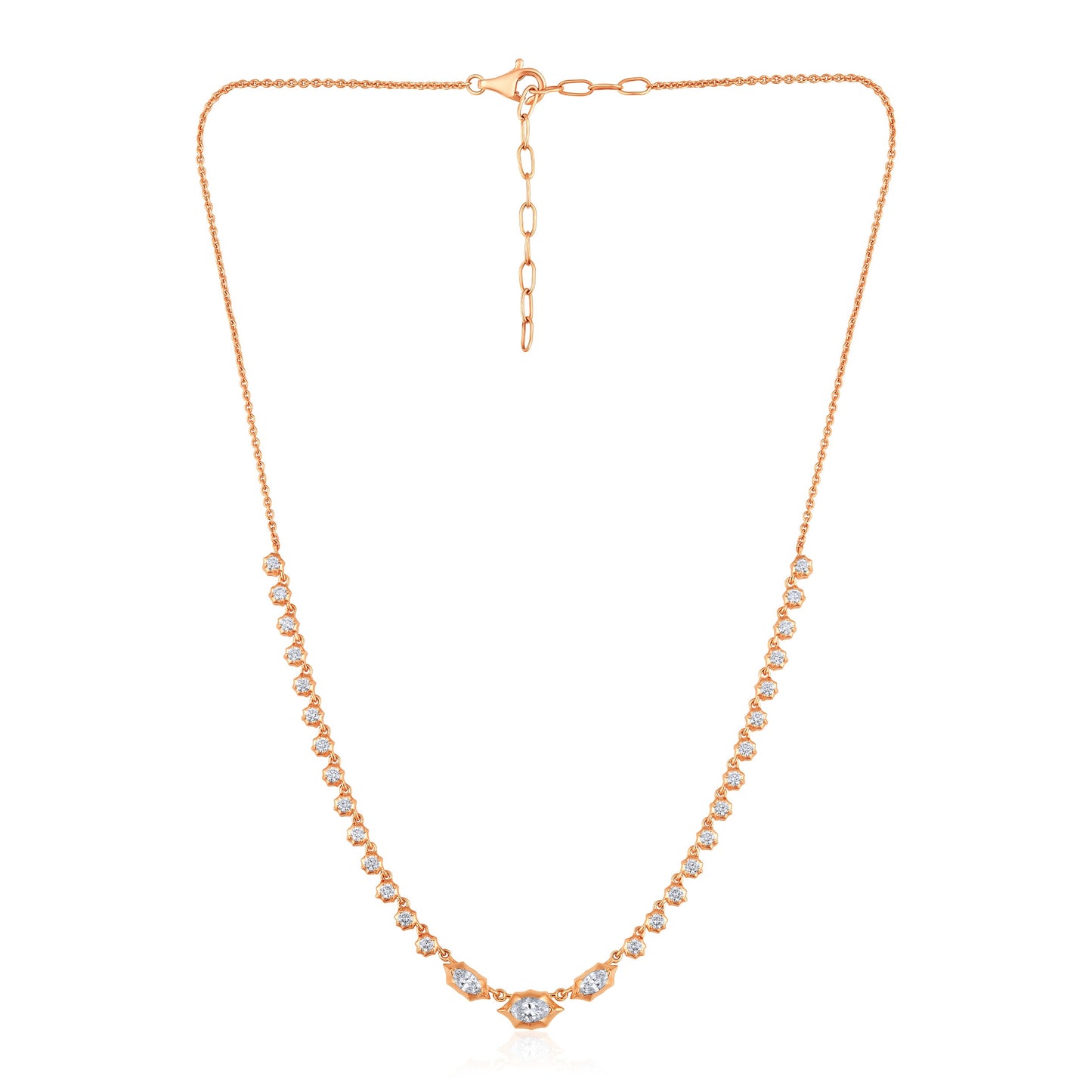 Solid Gold 1.44ct Natural Diamond Marquise Spike Bezel Bead Necklace