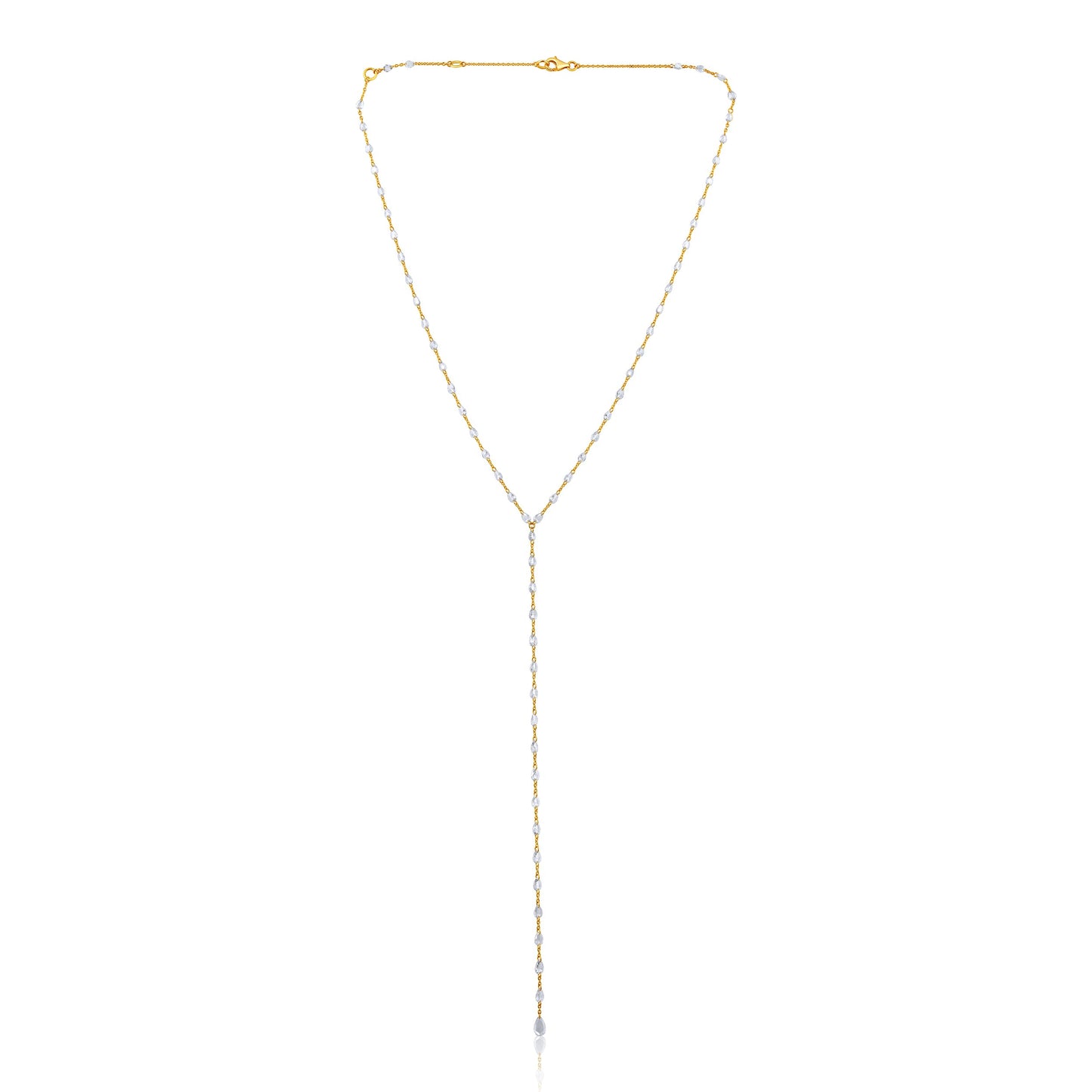 Solid Gold 3.4ct Natural Diamond Rose Cut Lariat Y Drop Necklace