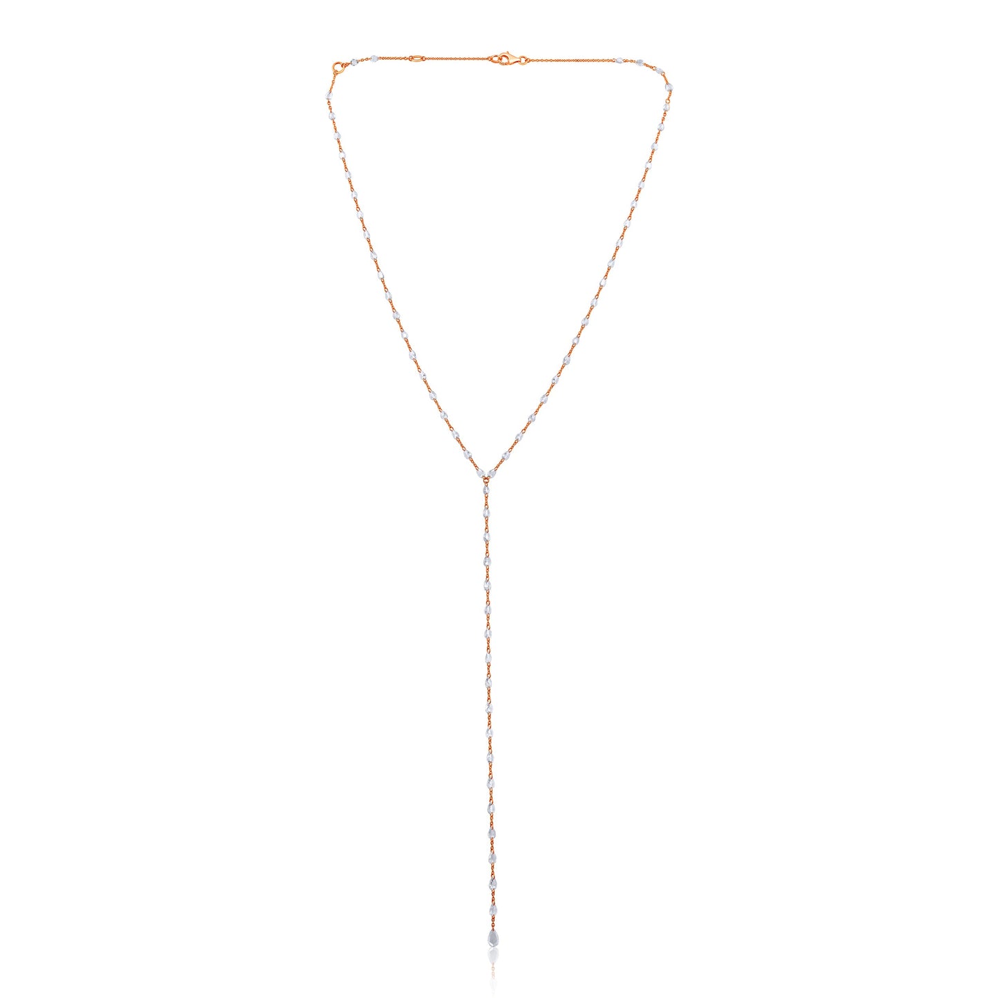 Solid Gold 3.4ct Natural Diamond Rose Cut Lariat Y Drop Necklace