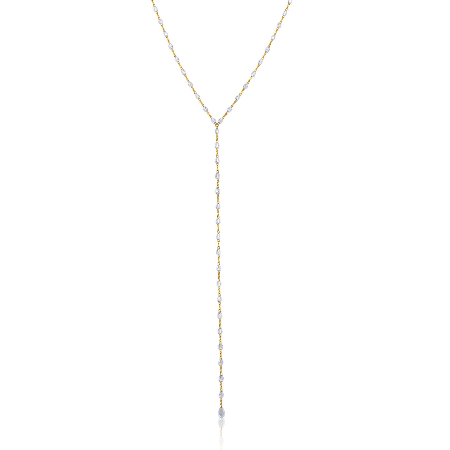 Solid Gold 3.4ct Natural Diamond Rose Cut Lariat Y Drop Necklace