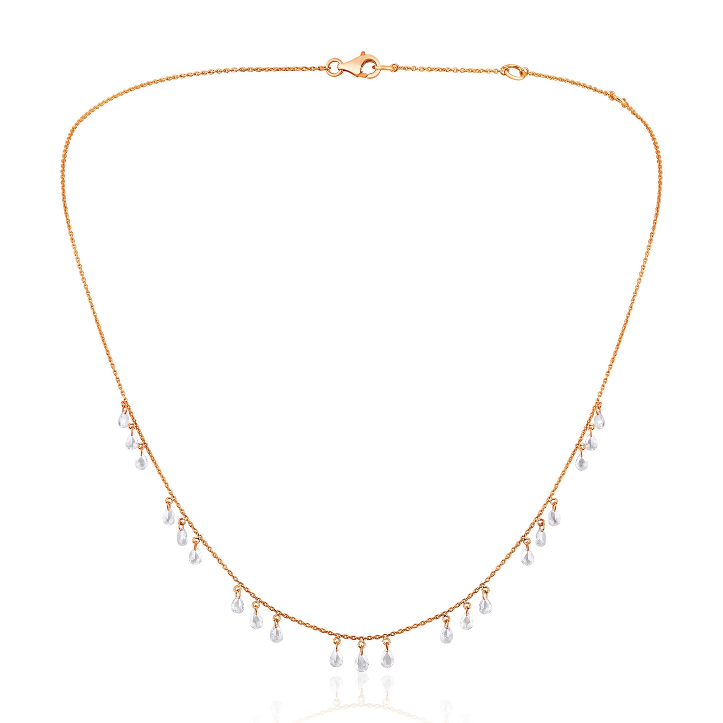 Solid Gold 1.5ct Natural Diamond Rose Cut Dangle Drop Station Necklace