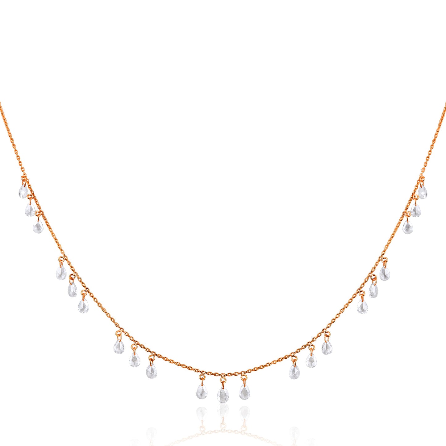 Solid Gold 1.5ct Natural Diamond Rose Cut Dangle Drop Station Necklace