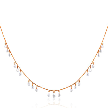 Solid Gold 1.5ct Natural Diamond Rose Cut Dangle Drop Station Necklace