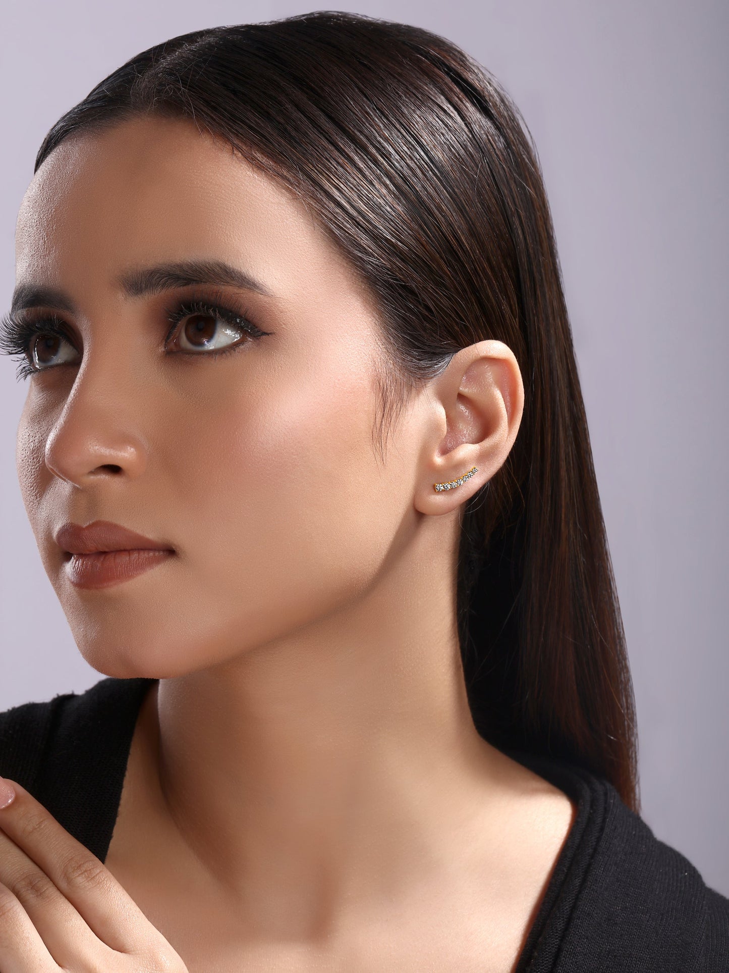 Solid Gold 0.44ct Natural Diamond Climber Line Stud Earrings