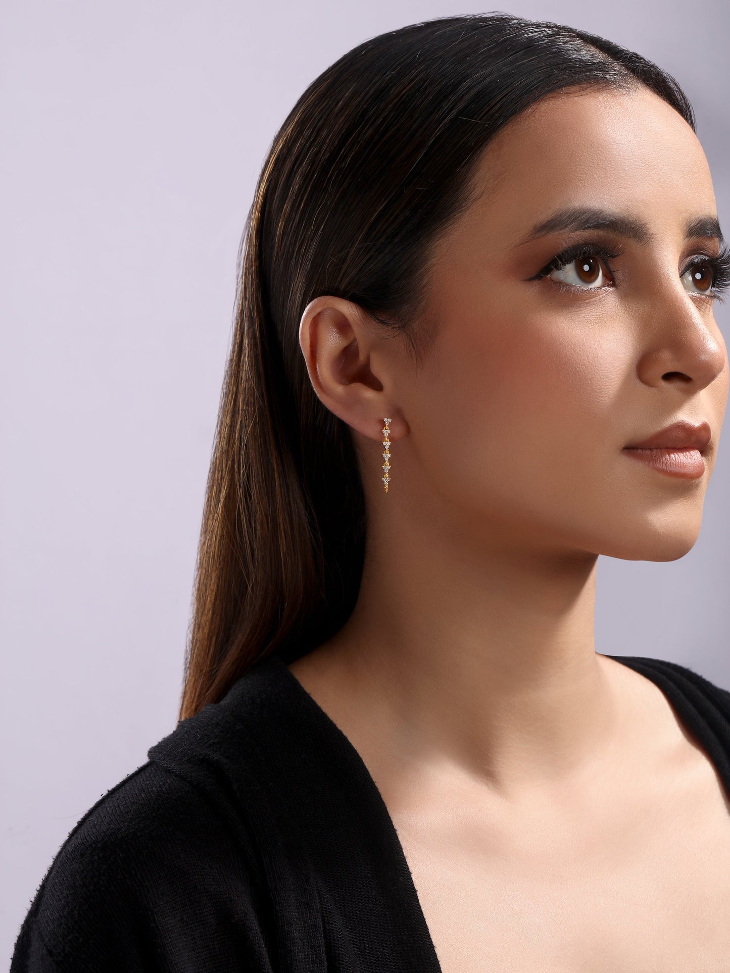Solid Gold 0.3ct Natural Diamond Trio Chain Loop Drop Stud Earrings