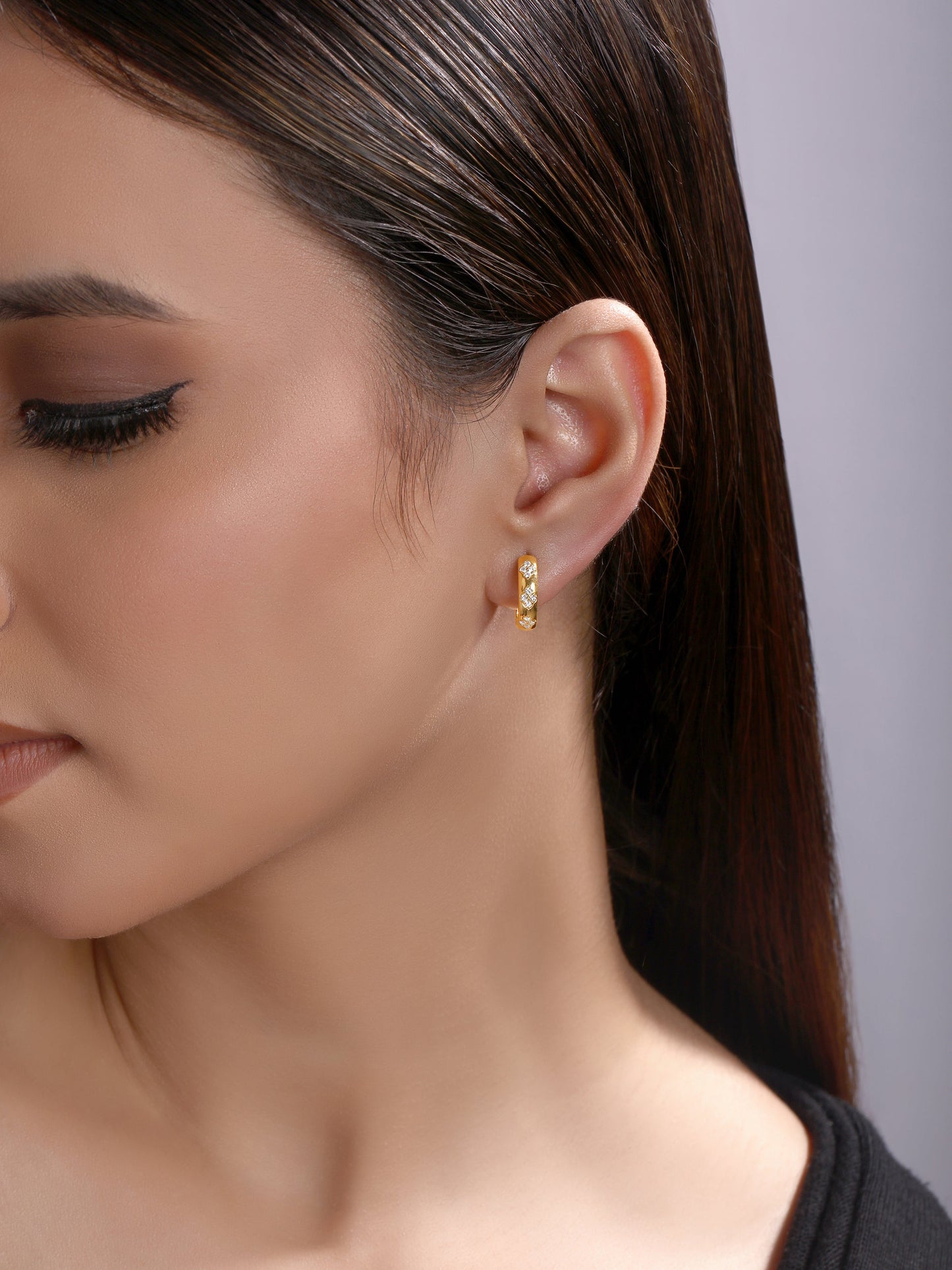 Solid Gold 0.22ct Natural Diamond Quad Bezel Huggie Earrings