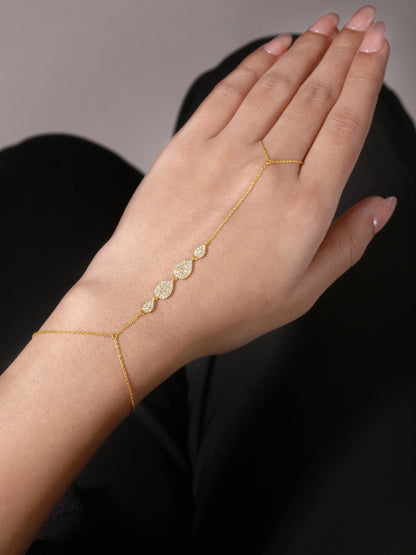 Solid Gold 0.4ct Natural Diamond Pear Tear Drop Ring Bracelet Hand Chain