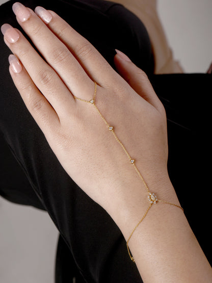 Solid Gold 0.2ct Natural Diamond Motif By Yard Ring Bracelet Hand Chain