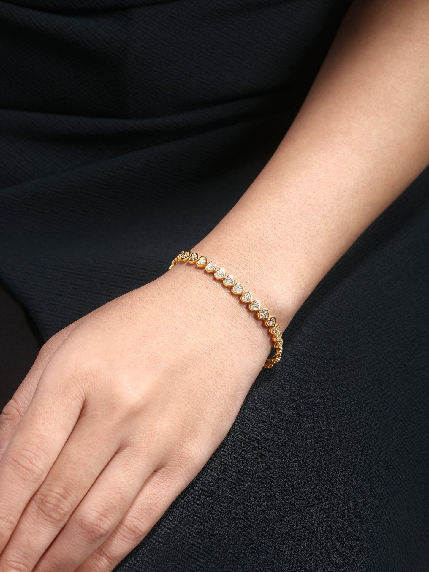 Solid Gold 2ct Natural Diamond Heart Illusion Tennis Link Bracelet