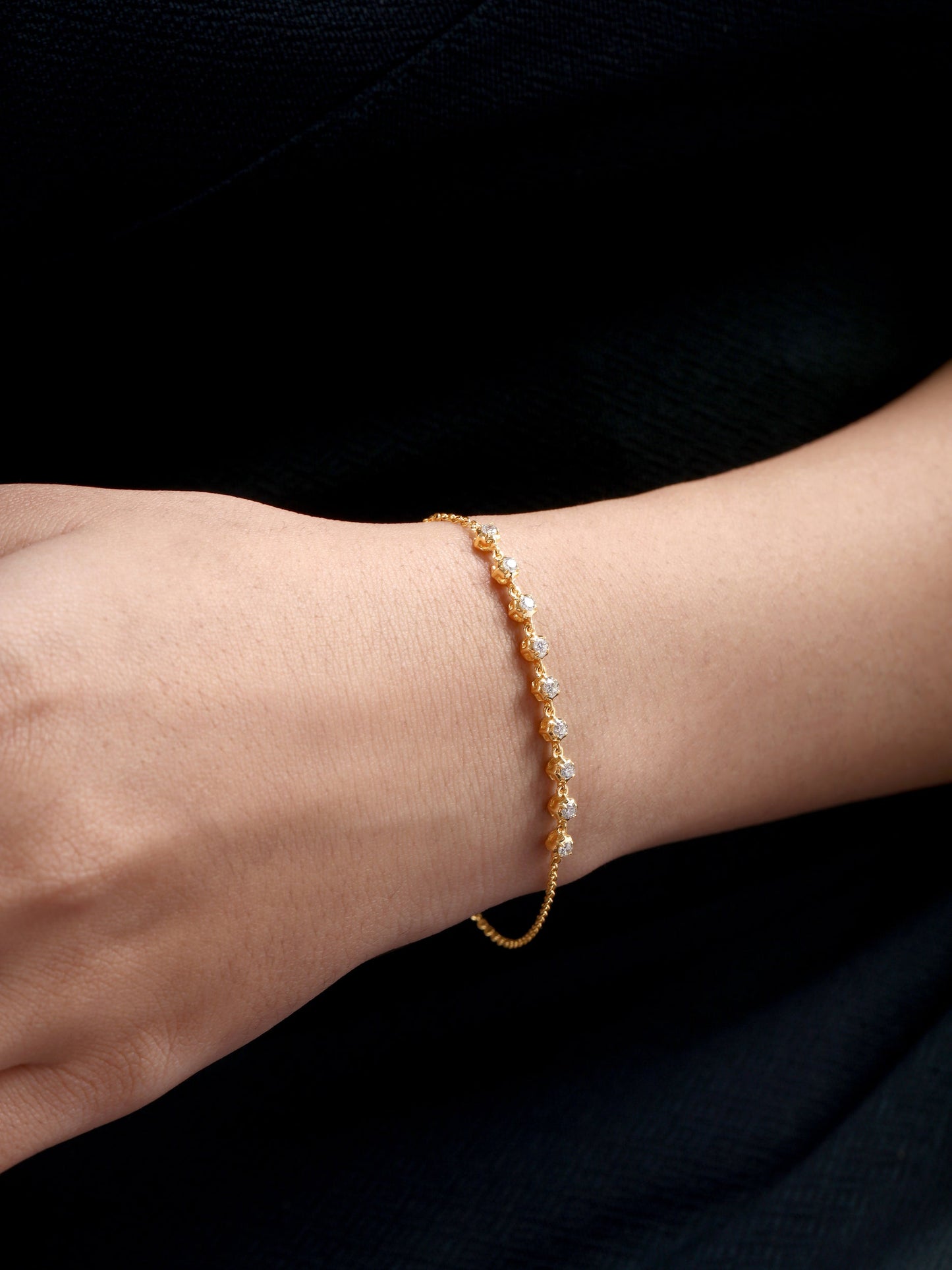 Solid Gold 0.33ct Natural Diamond Spike Bezel Link Chain  Bracelet