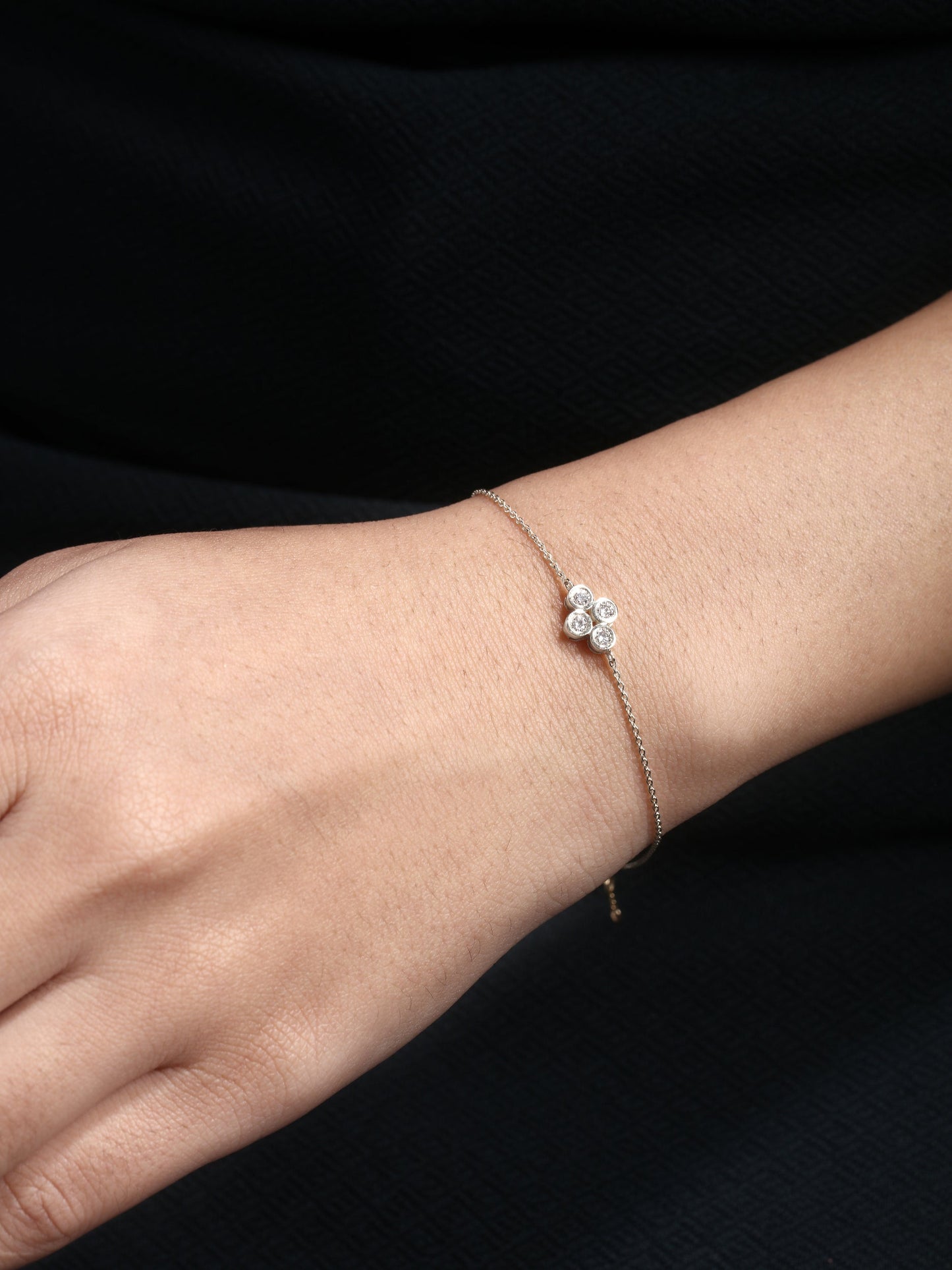 Solid Gold 0.2ct Natural Diamond Clover Quad Charm Chain Bracelet
