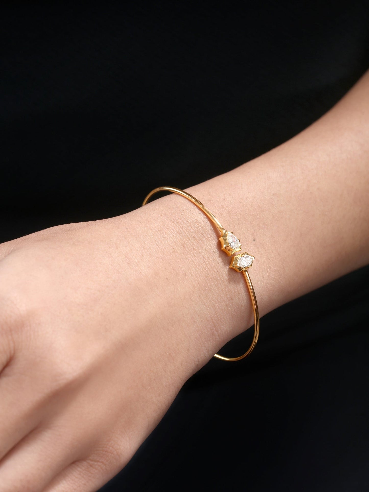 Solid Gold 0.5ct Natural Diamond Pear Marquise Spike Bangle Bracelet