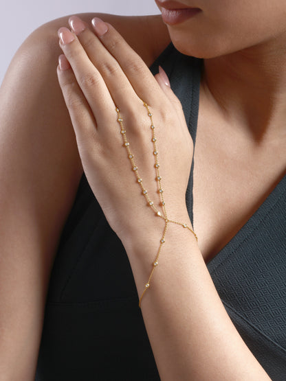 Solid Gold 0.64ct Natural Diamond By Yard Ring Bracelet Hand Chain