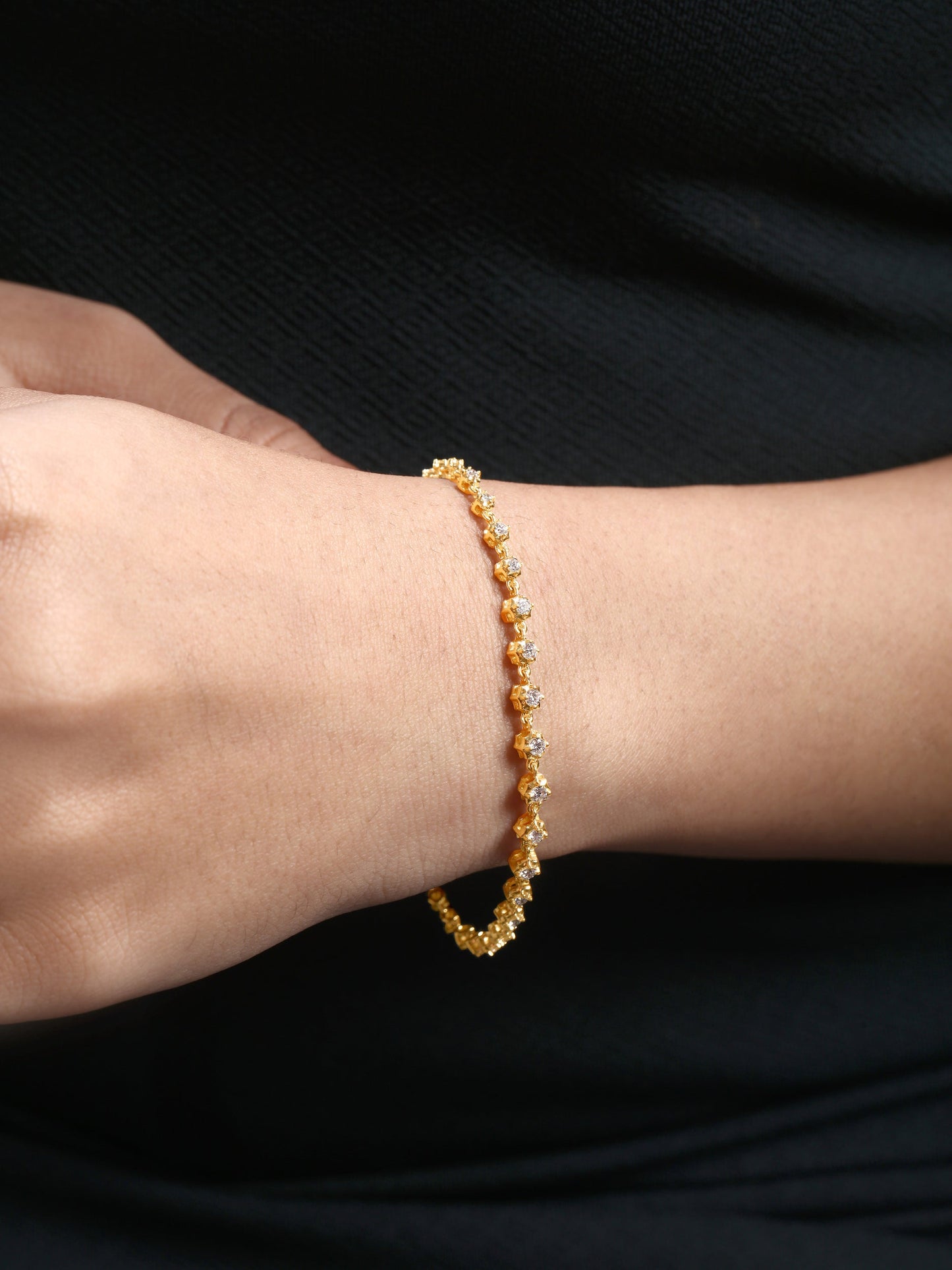 Solid Gold 1.8ct Natural Diamond Spike Bezel Tennis Link Bracelet