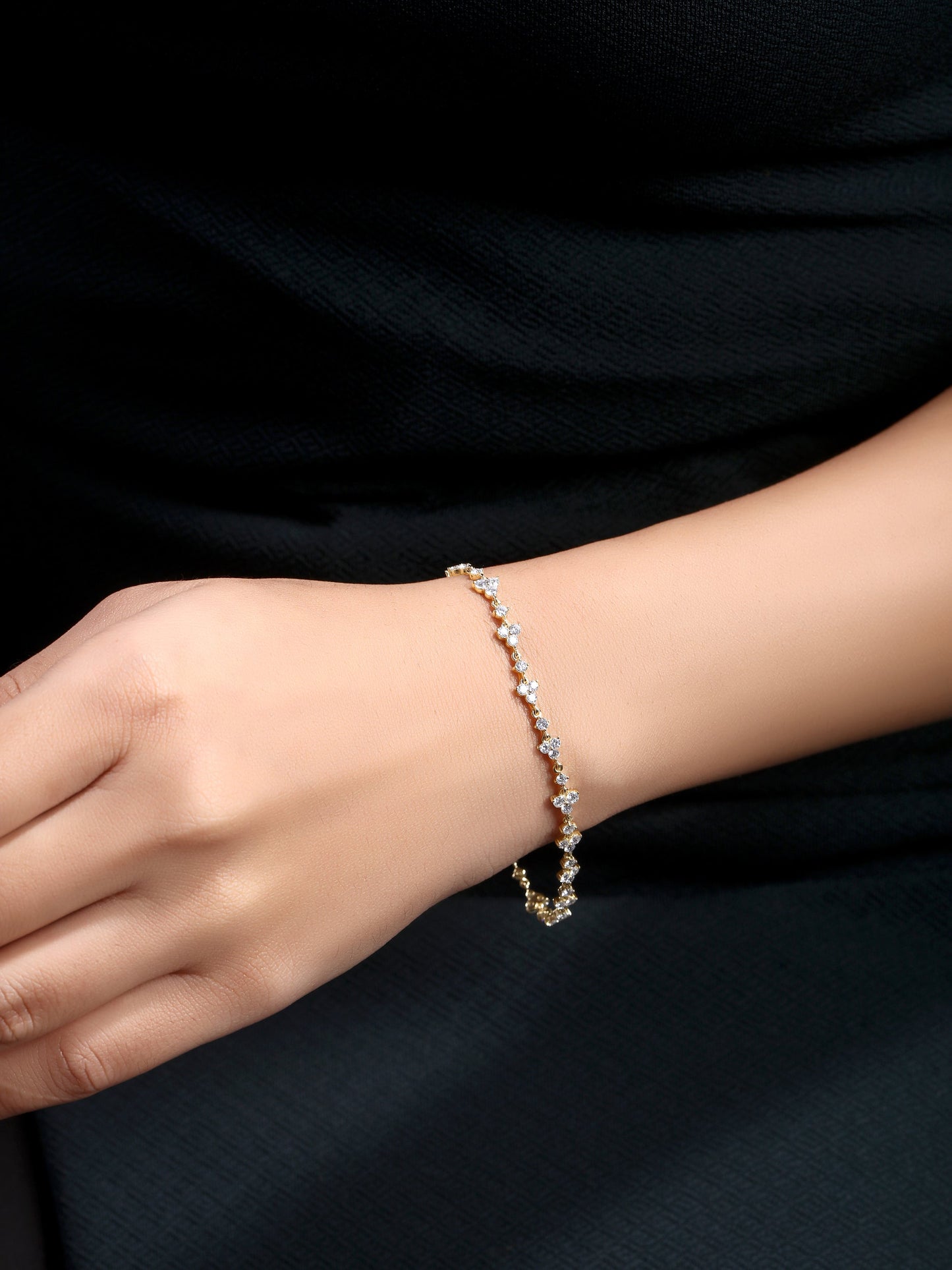 Solid Gold 2.2ct Natural Diamond Trio Link Chain Tennis Bracelet