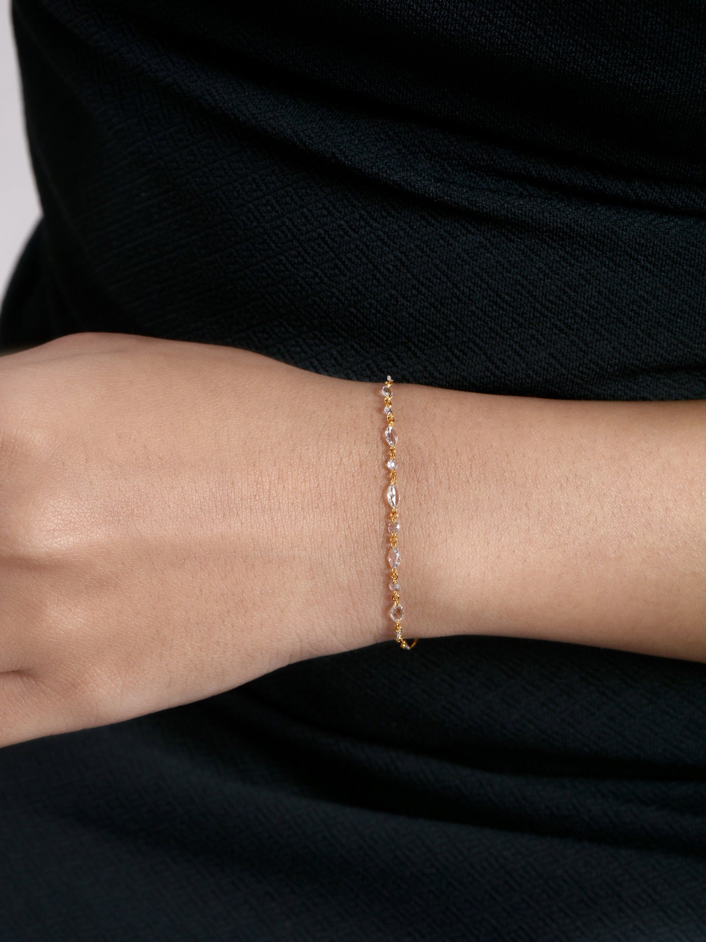 Solid Gold 0.6ct Natural Diamond Rose Cut Multi Tennis Chain Bracelet