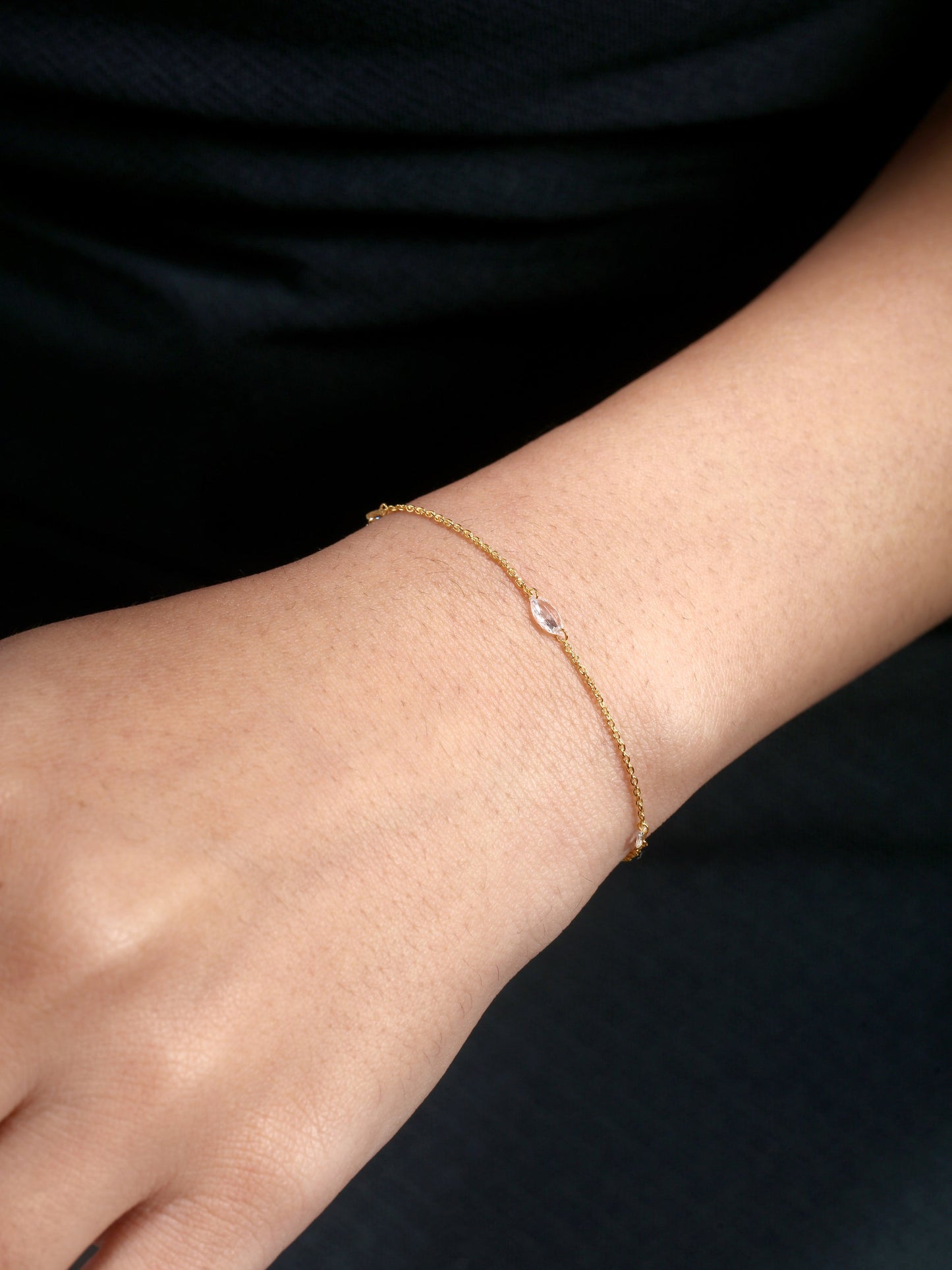 Solid Gold 0.4ct Natural Diamond Rose Cut Multi By Yard Chain Bracelet