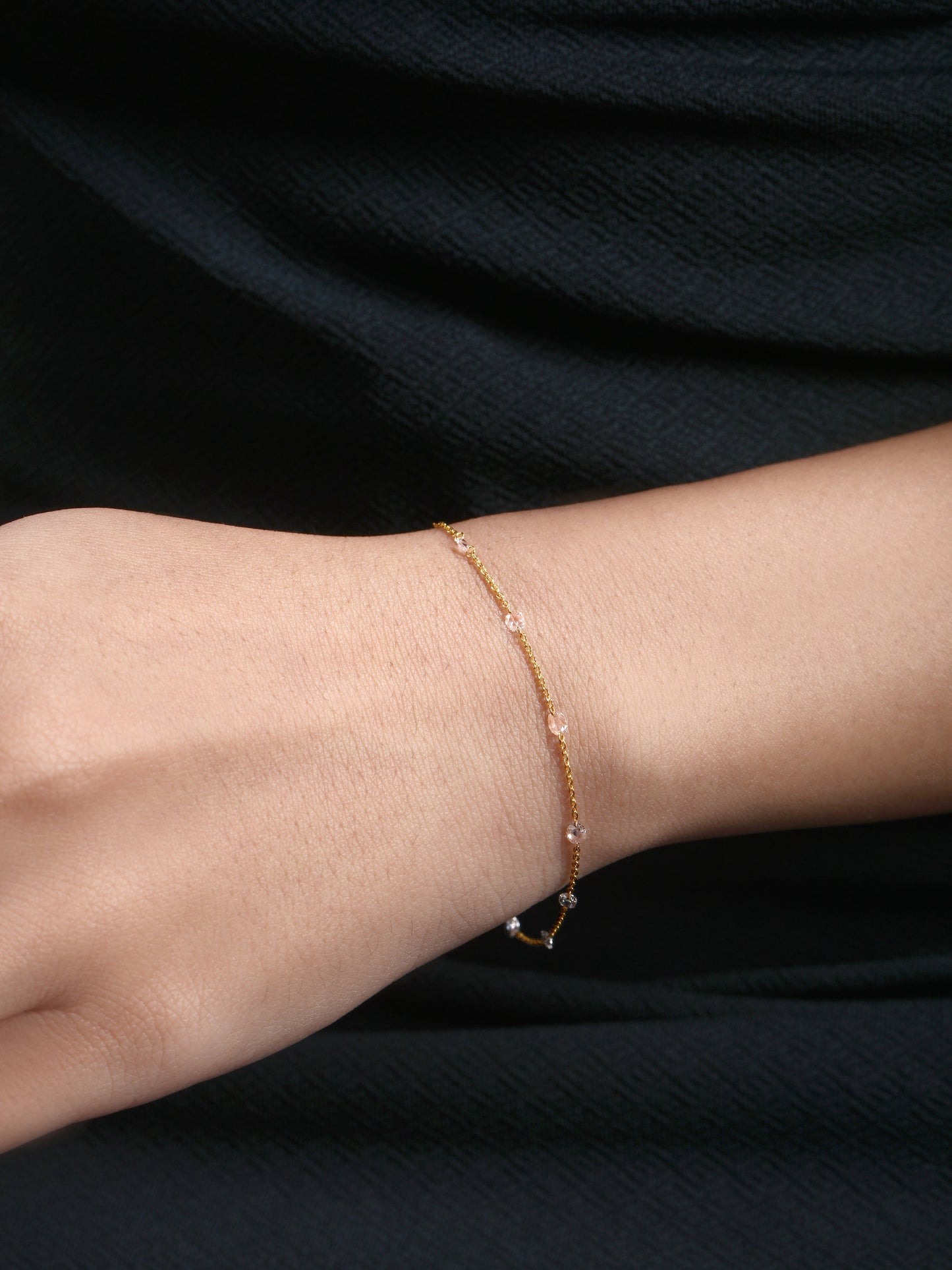 Solid Gold 0.5ct Natural Diamond Rose Cut By Yard Chain Bracelet