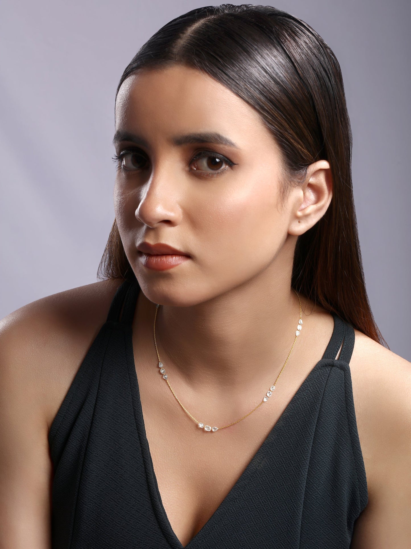 Solid Gold 1.8ct Natural Diamond Rose Cut By Yard Multi Shape Necklace