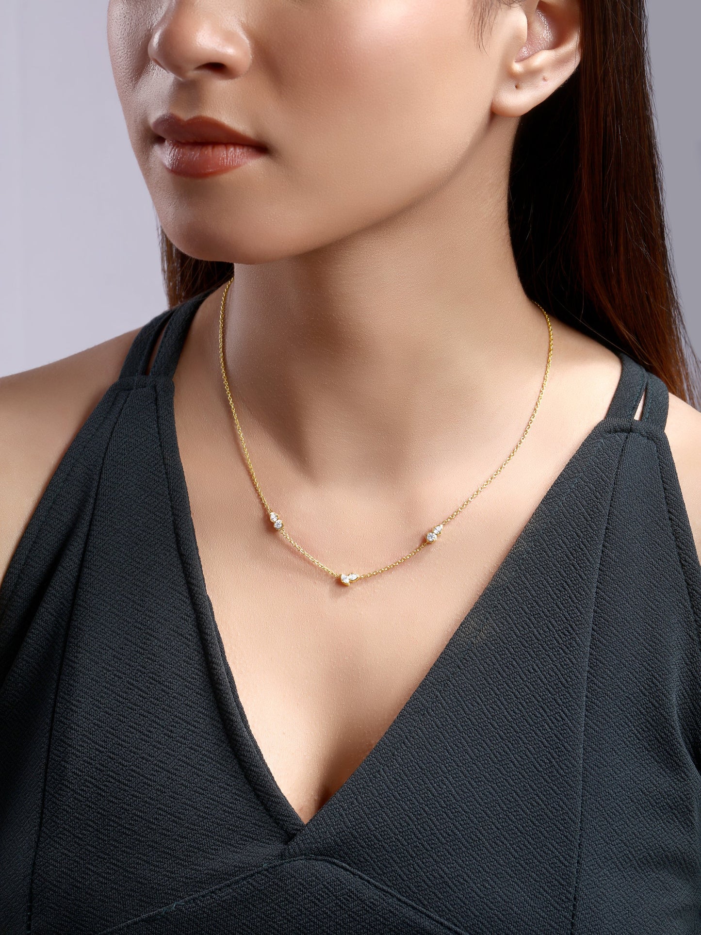 Solid Gold 0.4ct Natural Diamond Pear Marquise Spike By Yard Necklace