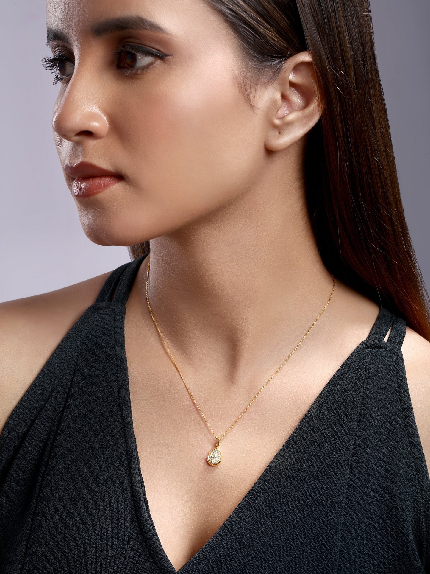 Solid Gold 0.4ct Natural Diamond Pear Tear Drop Halo Charm Necklace