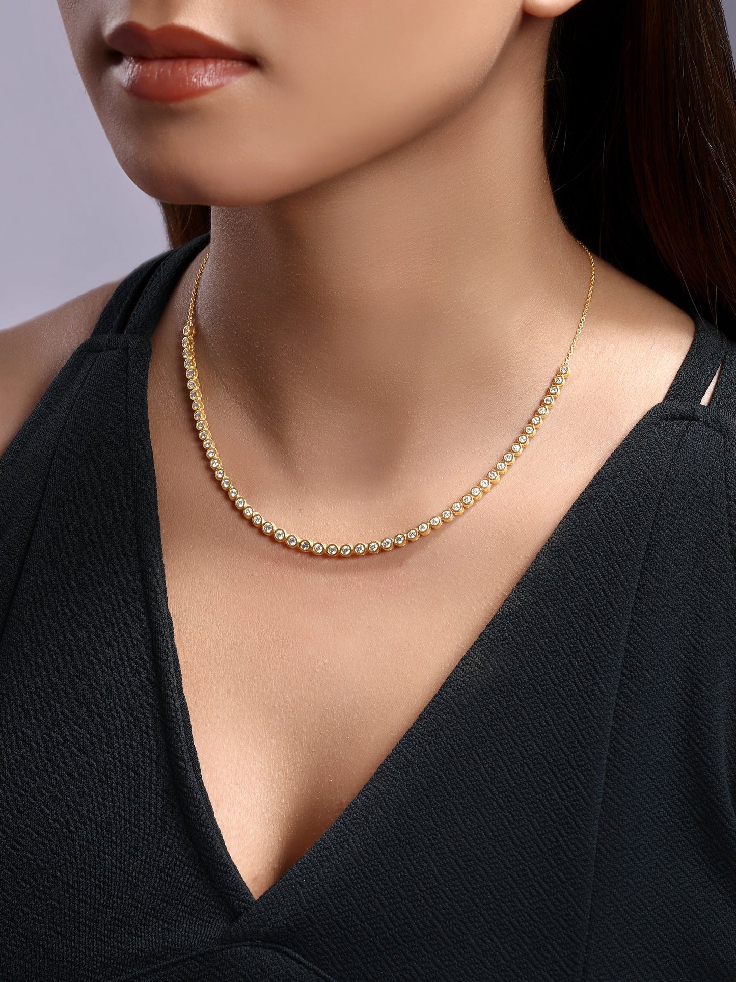 Solid Gold 1.7ct Natural Diamond Bezel Graduate Tennis Necklace