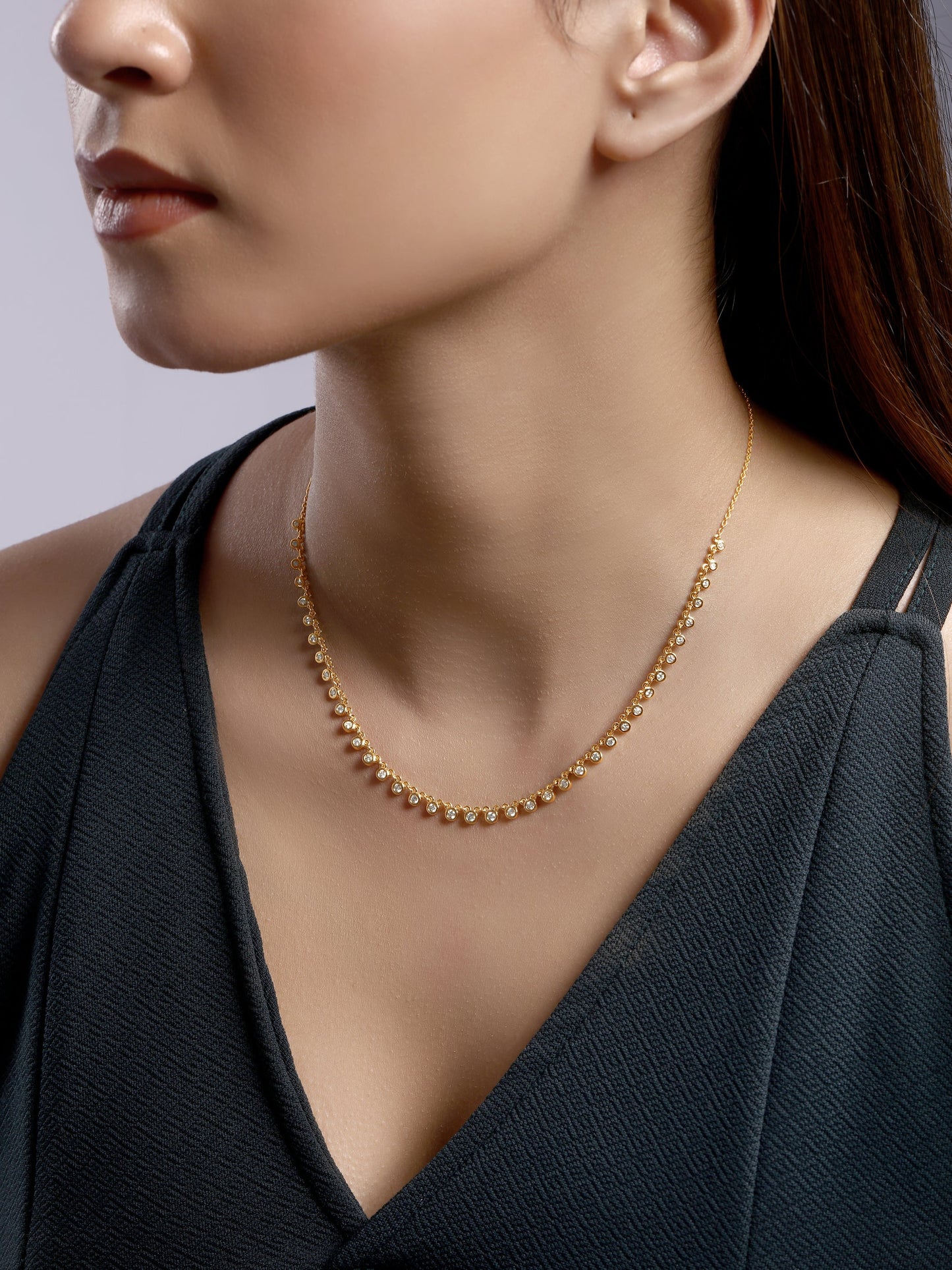 Solid Gold 0.83ct Natural Diamond Bead Bezel Link Chain Necklace