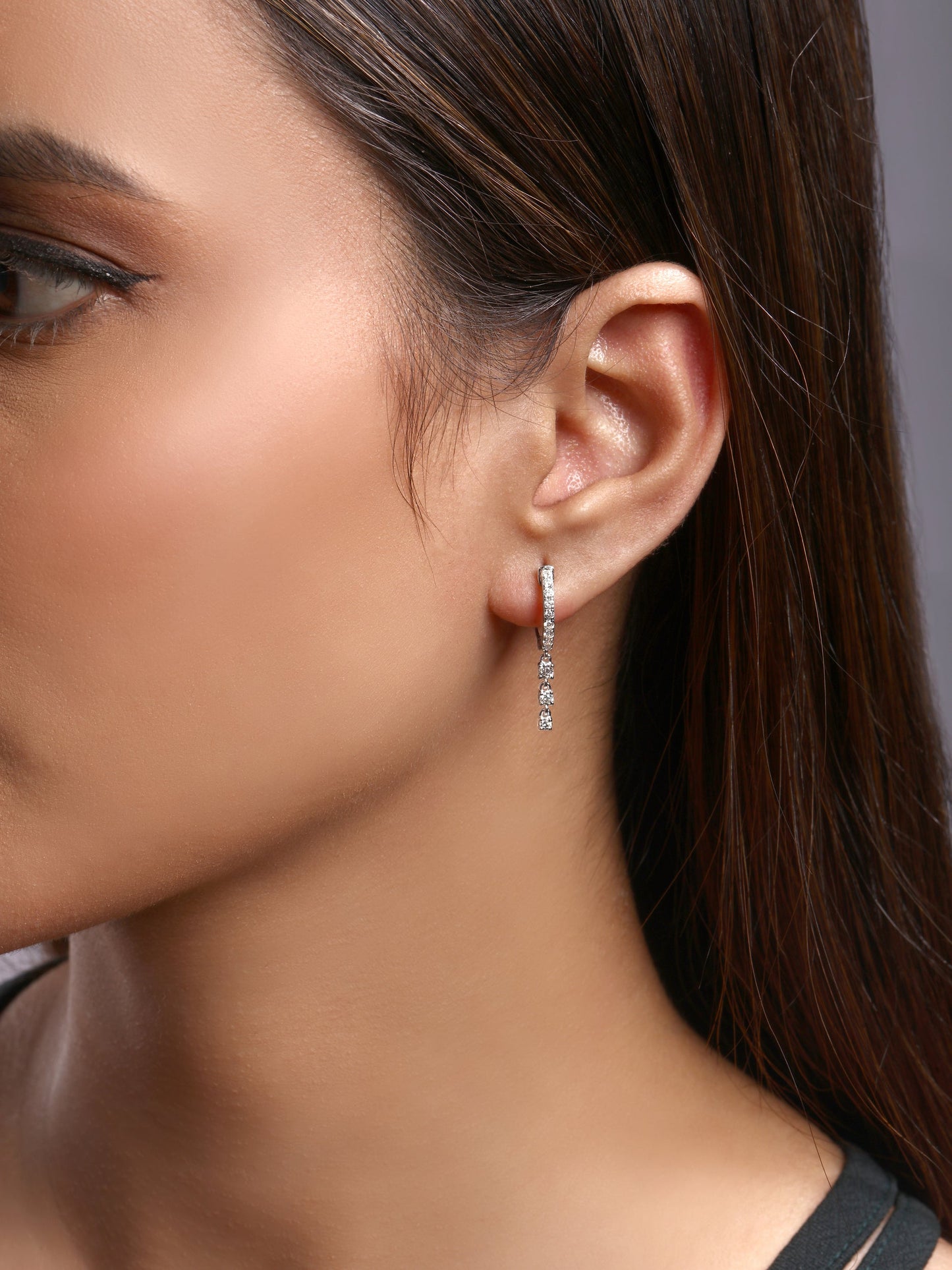 Solid Gold 0.5ct Natural Diamond Link Chain Dangle Drop Huggie Earrings